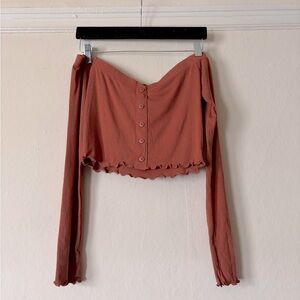 Rust Orange Long Sleeve Button-Up Crop Top